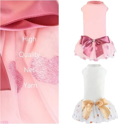 قطعتان من فستان توتو للكلاب الصغيرة والفتيات، تنورة مموجة للجراء مع عقدة على شكل فيونكة ملابس للحيوانات الأليفة لحفلات الزفاف وأعياد الميلاد (White02+Pink02، صغير) in Kuwait
