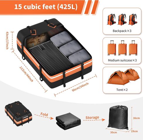 حامل البضائع على السطح من WISAMIC، حامل علوي للسيارة مقاوم للماء 1000D PVC، رف أمتعة مع حصيرة مضادة للانزلاق لجميع المركبات مع/بدون رفوف (21 قدم مكعب) in Kuwait