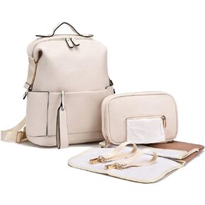 ARDIKAMA Diaper Bag Backpack Leather Backpack for Women Travel Dad Mother Outdoor Backpack with Changing Pad Stroller Straps(2 pieces) Khaki