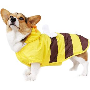 Pet Raincoat, Dog Waterproof Hoodies Rain Jacket Bee Lightweight Rain Coat for Corgi Tidy and Small Medium Dog (24)