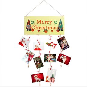 Christmas Card Holder Hanging Merry Christmas Clip Photos Holder Display Frame with 30pcs Snowflake Wooden Photo Clips for Multi Photos & Greeting Cards Display Board Photo Paper Crafts (A) in Saudi Arabia