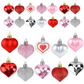 Valentines Day Decor, 48 Pcs Heart Ornaments for Valentines Tree Decorations, Valentines Decorations for The Home, Heart Decor for Christmas Tree, 10 Styles