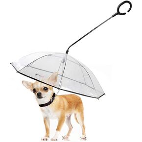 LESYPET Dog Umbrella with Leash, Clear Umbrella for Dog with Leash for Small Pets, Metal Leash