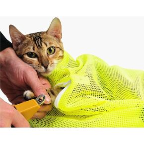 TECH P® Creative Life Adjustable Multifunctional Polyester Cat Washing Shower Mesh Bags Pet Nail Trimming Bags-Yellow in Kuwait