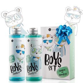 Amarina Kids Boys Shampoo & Shower Gel Set for Healthier Skin and Hair of Children, Baby and Teenagers; with Panthenol, Aloe, Vitamin C, Hyaluronic Acid & Chamomile; Paraben Free in Kuwait