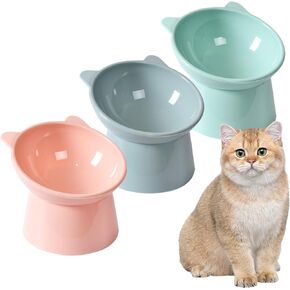 3PCS Elevated Cat Bowls, 15° Tilted Raised Cat Food Bowl Anti-Vomiting, Raised Cat Food and Water Bowl Set for Protecting Pet's Spine, Shallow Cat Food Dish Whisker Friendly