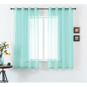 DUALIFE Bright Yellow Sheer Curtains 45 Inch Length for Kitchen 2 Panels Grommet Semi Sheer Short Curtains for Bathroom Small Windows Basement Vibrant Lemon Yellow Wide 52 by L45 Inches Long in Kuwait