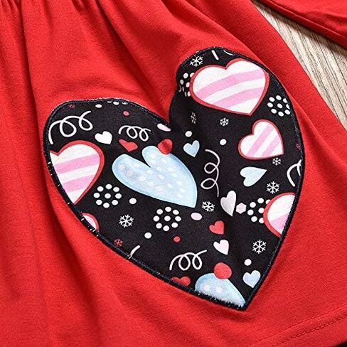 Toddler Baby Girl Valentine's Day Outfit Heart Print Long Sleeve T-Shirt Tops+Pants with Scarf Clothes Sets in Kuwait