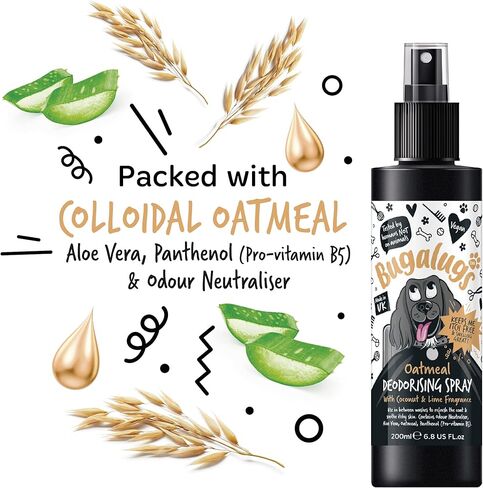 BUGALUGS رذاذ مزيل العرق للكلاب بالشوفان مع رائحة جوز الهند والليمون، رذاذ عطر للكلاب مع معادل للرائحة - مزيل رائحة كولونيا للكلاب نباتي يستخدم مع شامبو الشوفان in Kuwait