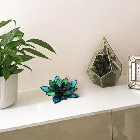 HAOSUM Artificial Succulents Plants Stained Glass Figurine,Realistic Fake Desk Plant - Faux Stained Glass Succulents Home Decor Gift for Mom in Saudi Arabia