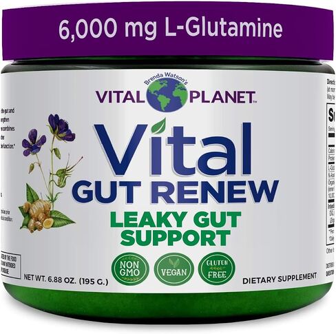 Vital Planet - Vital Gut Renew Powder Supplement for Leaky Gut Repair with L-Glutamine, Marshmallow and Ginger Root, DGL Licorice Root and Organic Aloe Vera, L Glutamine 6000mg 6.88 oz in Saudi Arabia