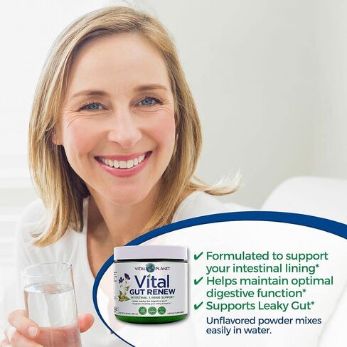 Vital Planet - Vital Gut Renew Powder Supplement for Leaky Gut Repair with L-Glutamine, Marshmallow and Ginger Root, DGL Licorice Root and Organic Aloe Vera, L Glutamine 6000mg 6.88 oz in Saudi Arabia