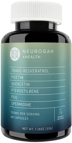 Neurogan Spermidine 25 mg, Fisetin 150 MG, Trans-Resveratrol 150 MG, Quercetin 150 MG Pterostilbene 50 MG, PQQ 25 MG, Wellness Supplement for Healthy Aging - Concentrated Formula in Kuwait