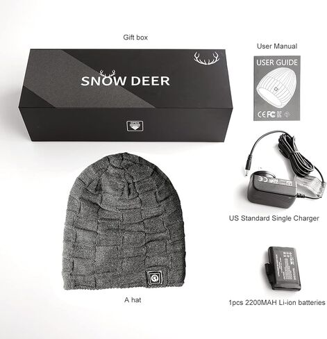 قبعة SNOW DEER ساخنة - قبعات صغيرة ساخنة بالبطارية الكهربائية للرجال والنساء، قبعة شتوية قابلة لإعادة الشحن 7.4 فولت in Kuwait