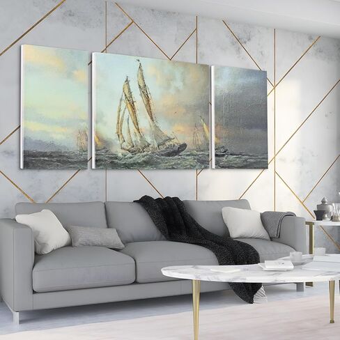 Inovative Impresshuns Wall Art Home Room Office Decor Living Room Canvas Framed Large Modern Artwork Abstract Navigator 3 Piece Blue Christmas 63‘’×23.6‘’ in Saudi Arabia