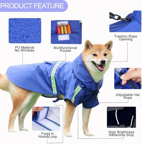 Pet Dog Raincoat with Reflective and Leash Holes, Waterproof Dog Raincoat, Suitable for Small, Medium, Large Dogs. Breathable Pet Raincoat for Summer Outdoor Walks (M-Blue) in Kuwait