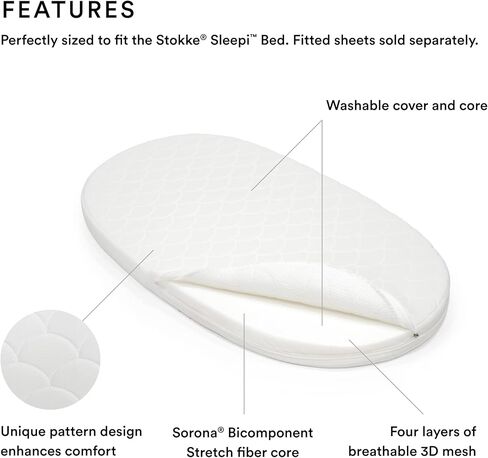 مرتبة Stokke Sleepi Mini، باللون الأبيض - طبقات من شبكة ثلاثية الأبعاد قابلة للتنفس من أجل نوم آمن - توفر الراحة والدعم للأطفال - قابلة للغسل in Kuwait