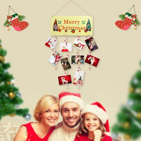 حامل بطاقات عيد الميلاد معلق عيد ميلاد سعيد مشبك صور حامل إطار عرض مع 30 قطعة من مشابك الصور الخشبية على شكل ندفة الثلج للصور المتعددة وبطاقات المعايدة عرض لوحة الصور الورقية (أ) in Saudi Arabia