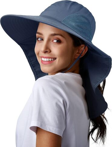 Camptrace Sun Hats for Women Men with Neck Flap UV Protection Wide Shade | Perfect for fishing and hiking, ponytail hole, Waterproof nylon, packable design, cooling mesh vents, adjustable chin strap in Saudi Arabia