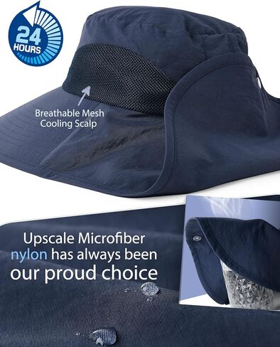 Camptrace Sun Hats for Women Men with Neck Flap UV Protection Wide Shade | Perfect for fishing and hiking, ponytail hole, Waterproof nylon, packable design, cooling mesh vents, adjustable chin strap in Saudi Arabia