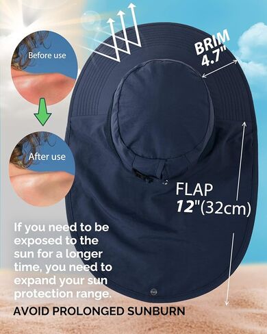 Camptrace Sun Hats for Women Men with Neck Flap UV Protection Wide Shade | Perfect for fishing and hiking, ponytail hole, Waterproof nylon, packable design, cooling mesh vents, adjustable chin strap in Saudi Arabia