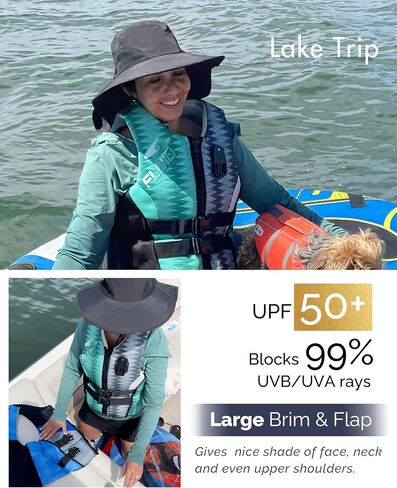 Camptrace Sun Hats for Women Men with Neck Flap UV Protection Wide Shade | Perfect for fishing and hiking, ponytail hole, Waterproof nylon, packable design, cooling mesh vents, adjustable chin strap in Saudi Arabia
