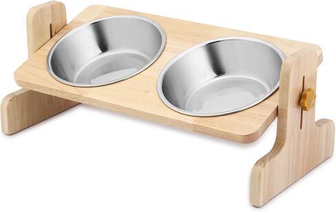 واومي اوعية مرتفعة للقطط والكلاب الصغيرة، حامل مرتفع مع وعاءين من الستانلس ستيل - مائلة بزاوية 15 درجة in Kuwait