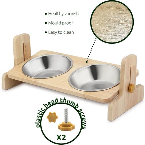 واومي اوعية مرتفعة للقطط والكلاب الصغيرة، حامل مرتفع مع وعاءين من الستانلس ستيل - مائلة بزاوية 15 درجة in Kuwait