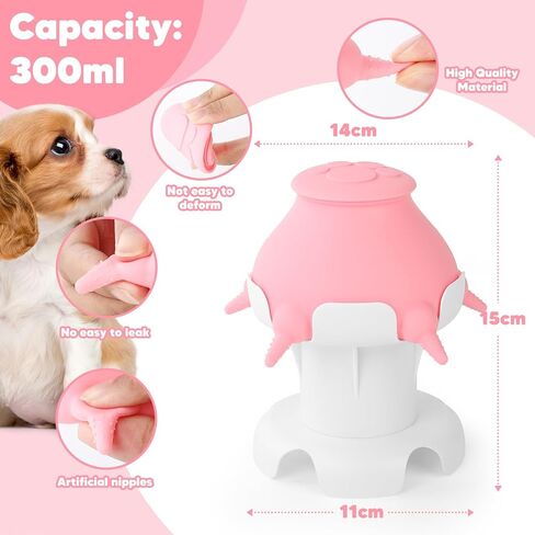 Pet Nipple Milk Bowl- Kitten Puppy Milk Feeder,Silicone Milk Feeder with 4 Nipples, Nursing Station Feeders for Multiple Puppies Kittens, Nursing Bubble Milk Feeder for Cat Puppy Kitten Dog(300ml) in Kuwait