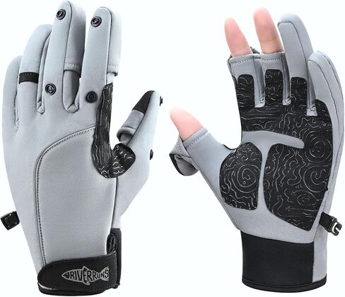 Riverruns Winter Fishing Gloves Fleece Lining Windproof Touchscreen 3 Cut Fingers Warm Gloves Water Repellent for Ice Fishing Photography Hunting Hiking in Kuwait