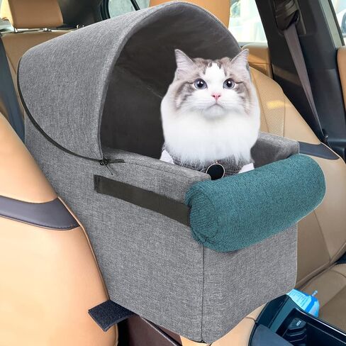 هيفوار مقعد معزز للسيارة للحيوانات الاليفة، مقعد معزز لمسند الذراع للكلاب الصغيرة للسيارة، وحدة التحكم الوسطى مقعد السيارة للكلاب، مقعد الكلب (رمادي + ازرق (مع الجزء العلوي)) in Kuwait
