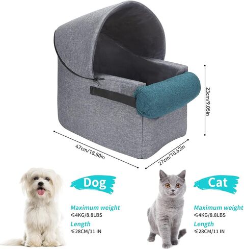 هيفوار مقعد معزز للسيارة للحيوانات الاليفة، مقعد معزز لمسند الذراع للكلاب الصغيرة للسيارة، وحدة التحكم الوسطى مقعد السيارة للكلاب، مقعد الكلب (رمادي + ازرق (مع الجزء العلوي)) in Kuwait