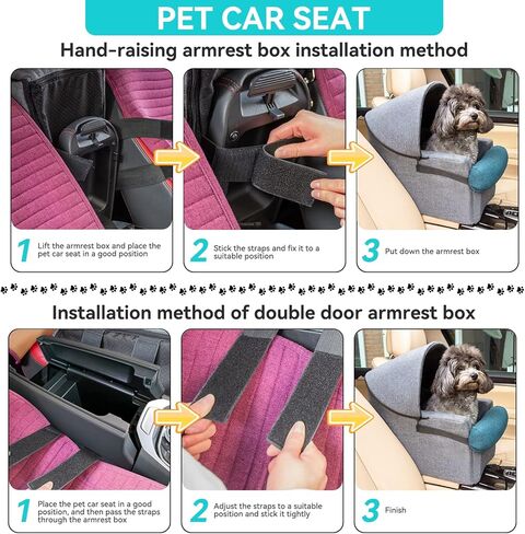 هيفوار مقعد معزز للسيارة للحيوانات الاليفة، مقعد معزز لمسند الذراع للكلاب الصغيرة للسيارة، وحدة التحكم الوسطى مقعد السيارة للكلاب، مقعد الكلب (رمادي + ازرق (مع الجزء العلوي)) in Kuwait