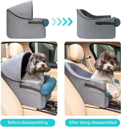 هيفوار مقعد معزز للسيارة للحيوانات الاليفة، مقعد معزز لمسند الذراع للكلاب الصغيرة للسيارة، وحدة التحكم الوسطى مقعد السيارة للكلاب، مقعد الكلب (رمادي + ازرق (مع الجزء العلوي)) in Kuwait