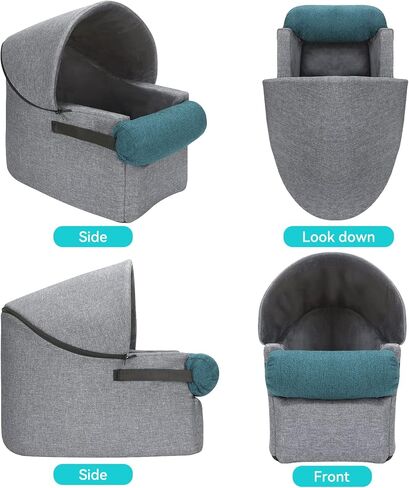 هيفوار مقعد معزز للسيارة للحيوانات الاليفة، مقعد معزز لمسند الذراع للكلاب الصغيرة للسيارة، وحدة التحكم الوسطى مقعد السيارة للكلاب، مقعد الكلب (رمادي + ازرق (مع الجزء العلوي)) in Kuwait