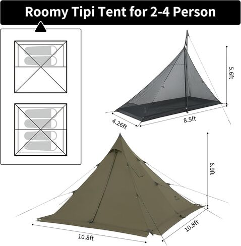 خيمة Naturehike الساخنة مع جاك موقد، خيمة Teepee، خيمة 4 مواسم لمدة 2-4 أشخاص، خيمة شتوية مضادة للرياح والثلوج للتخييم in Kuwait