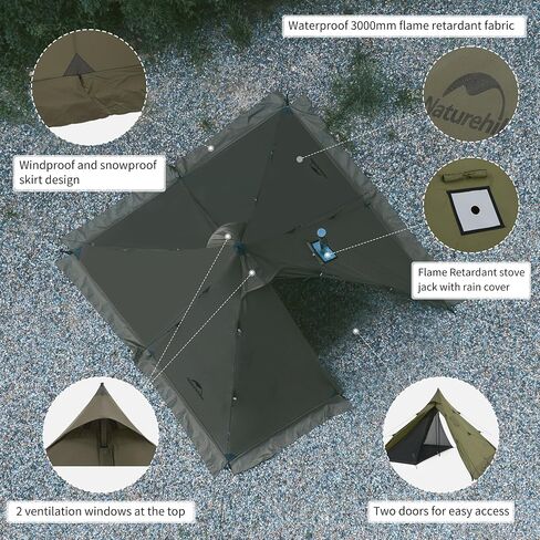 خيمة Naturehike الساخنة مع جاك موقد، خيمة Teepee، خيمة 4 مواسم لمدة 2-4 أشخاص، خيمة شتوية مضادة للرياح والثلوج للتخييم in Kuwait