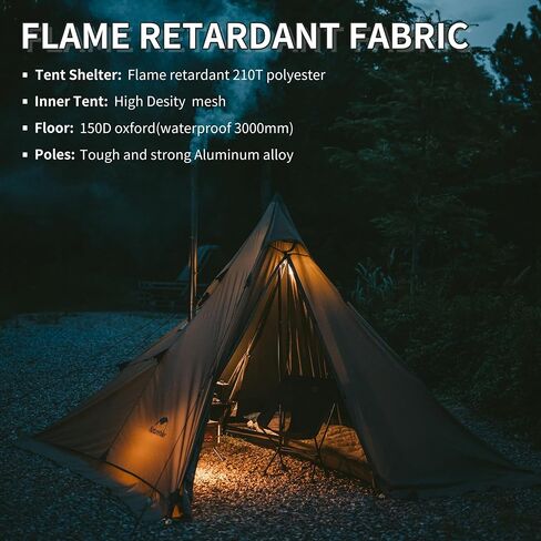 خيمة Naturehike الساخنة مع جاك موقد، خيمة Teepee، خيمة 4 مواسم لمدة 2-4 أشخاص، خيمة شتوية مضادة للرياح والثلوج للتخييم in Kuwait