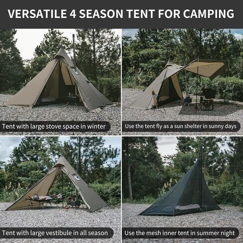 خيمة Naturehike الساخنة مع جاك موقد، خيمة Teepee، خيمة 4 مواسم لمدة 2-4 أشخاص، خيمة شتوية مضادة للرياح والثلوج للتخييم in Kuwait
