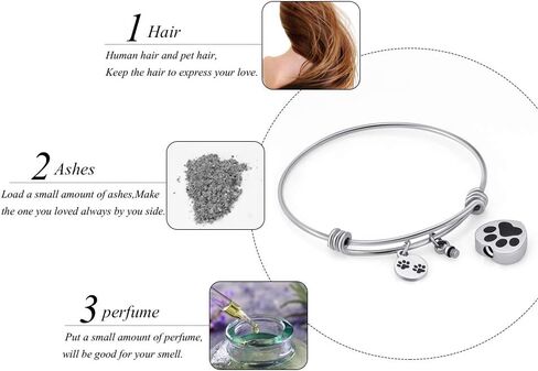 Always in My Heart Expandable cuffCremation Bracelet for Ashes Dog Cat Paw Prints Pet Memorial Urn Jewelry in Kuwait