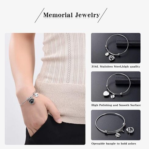 Always in My Heart Expandable cuffCremation Bracelet for Ashes Dog Cat Paw Prints Pet Memorial Urn Jewelry in Kuwait