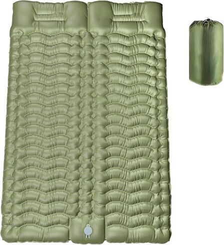 Double Sleeping Pad for Camping, Self-Inflating Sleeping Mat with Built-in Foot Pump, Air Mattress with Pillows, Foldable Camping Sleeping Pad for Hiking, Backpacking, Traveling (Blue) in Kuwait