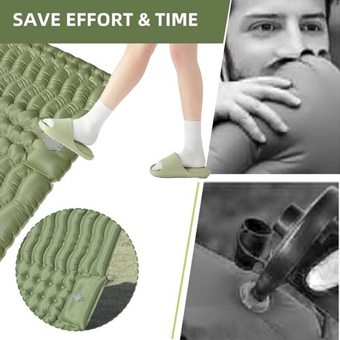 Double Sleeping Pad for Camping, Self-Inflating Sleeping Mat with Built-in Foot Pump, Air Mattress with Pillows, Foldable Camping Sleeping Pad for Hiking, Backpacking, Traveling (Blue) in Kuwait