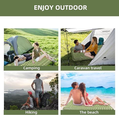 Double Sleeping Pad for Camping, Self-Inflating Sleeping Mat with Built-in Foot Pump, Air Mattress with Pillows, Foldable Camping Sleeping Pad for Hiking, Backpacking, Traveling (Blue) in Kuwait