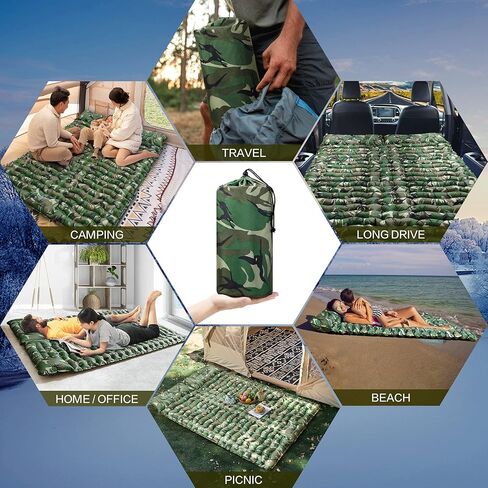 ثانكو 2 وسادة نوم مزدوجة بطبعة الجيش، وسادة نوم مموهة للتخييم لشخصين، وسادة نوم ذاتية النفخ، مرتبة هوائية للتخييم، وسادة تخييم قابلة للنفخ بضغط القدم in Kuwait