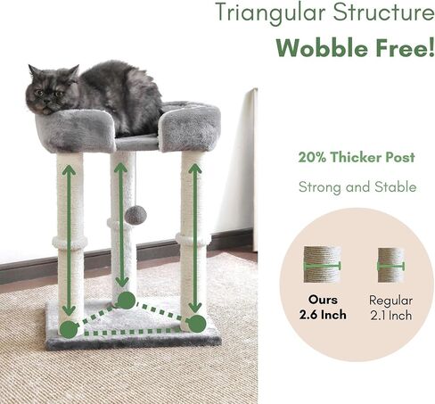 Petfelix Small Cat Tree with 20" Cat Scratching Post, Elevated Cat Bed, Cat Hammock Bed, Small Cat Tower Hammock, Cat Scratching Posts for Indoor Cats in Kuwait