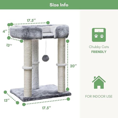 Petfelix Small Cat Tree with 20" Cat Scratching Post, Elevated Cat Bed, Cat Hammock Bed, Small Cat Tower Hammock, Cat Scratching Posts for Indoor Cats in Kuwait