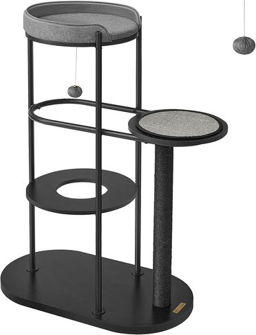 فياندريا شجرة قطط عصرية، برج قطط، انبوب ستيل ولوح حبيبي، منصة مع وسادة، عمود خدش للقطط من السيزال، كرة معلقة من القطن والكتان، 31 × 17 × 44 انش، اسود كلاسيكي UPCT117B01 in Kuwait