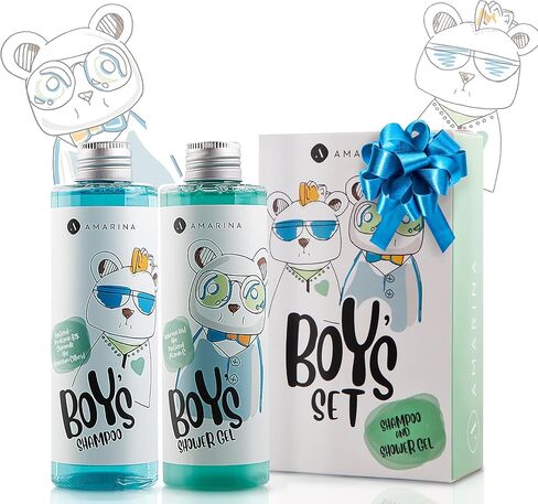 Amarina Kids Boys Shampoo & Shower Gel Set for Healthier Skin and Hair of Children, Baby and Teenagers; with Panthenol, Aloe, Vitamin C, Hyaluronic Acid & Chamomile; Paraben Free in Kuwait