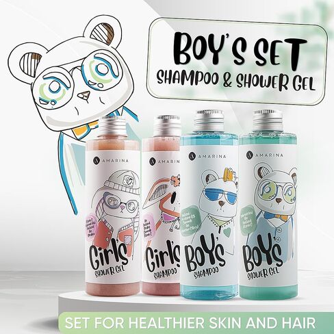 Amarina Kids Boys Shampoo & Shower Gel Set for Healthier Skin and Hair of Children, Baby and Teenagers; with Panthenol, Aloe, Vitamin C, Hyaluronic Acid & Chamomile; Paraben Free in Kuwait